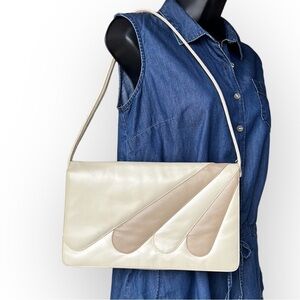 JOHN HORT Cream & Tan VINTAGE Retro Art Deco Leather Shoulder Bag or Clutch